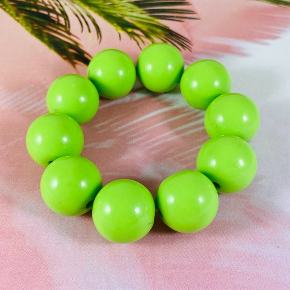 Big lime green bubble gum bead stretch bracelet authentic 80s vintage - Picture 1 of 4